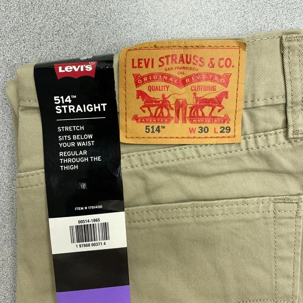 NEW Levis 514 Men's W30 L29 Straight Stretch Khaki Pants Regular Fit G1664